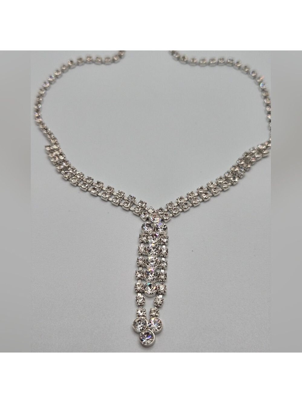 Rhinestone Double Row Y-Drop Necklace 16" + 3" Extender